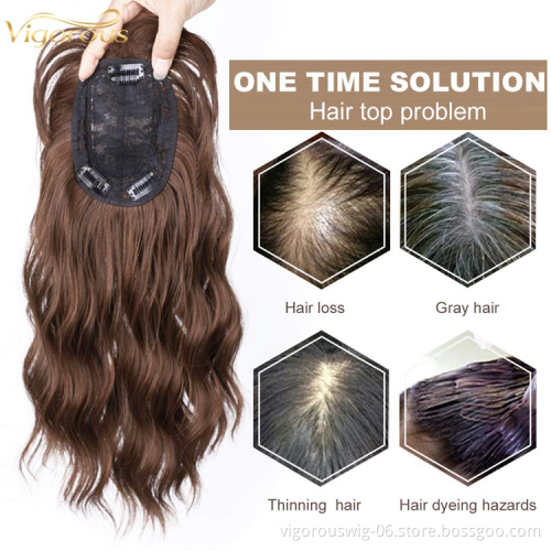 Women Clip In Extensions 4x5inch Topper Hairpiece Invisible Replacement Seamless Synthetic Hair Water Ripple Hair with Air Bangs
